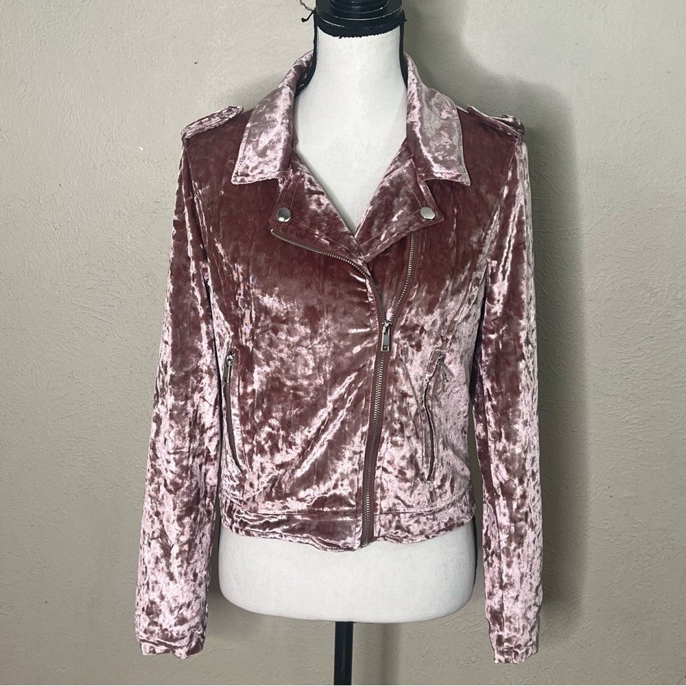 Velvet Moto Bomber Jacket - Dusty Pink
